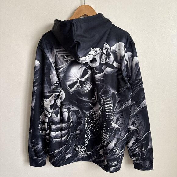 Unbranded Unisex Reaper Hoodie Black 3D Graphic Guns Print - Size L - Picture 9 of 10